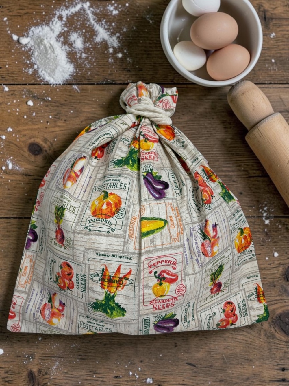 Vegetable Print Cotton Bread Bag, Reusable Bread Storage Bag, Fresh Bread Keeper - Picture 5 of 6